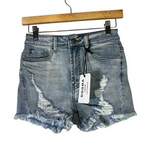 NWT Dogma Denim Jean Shorts Womens L Light Wash Distressed Fringe Daisy Dukes